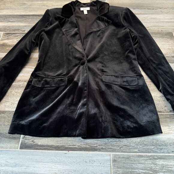 Cara Santana x Nine West Black Velvet Classic Lapel One Button Blazer Jacket M - Picture 5 of 5